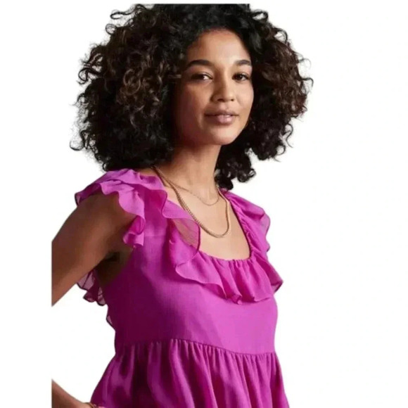 NWT  Banana Republic Factory Flutter Tie-Back Tank Top Blouse Magenta Size Large - Picture 4 of 14